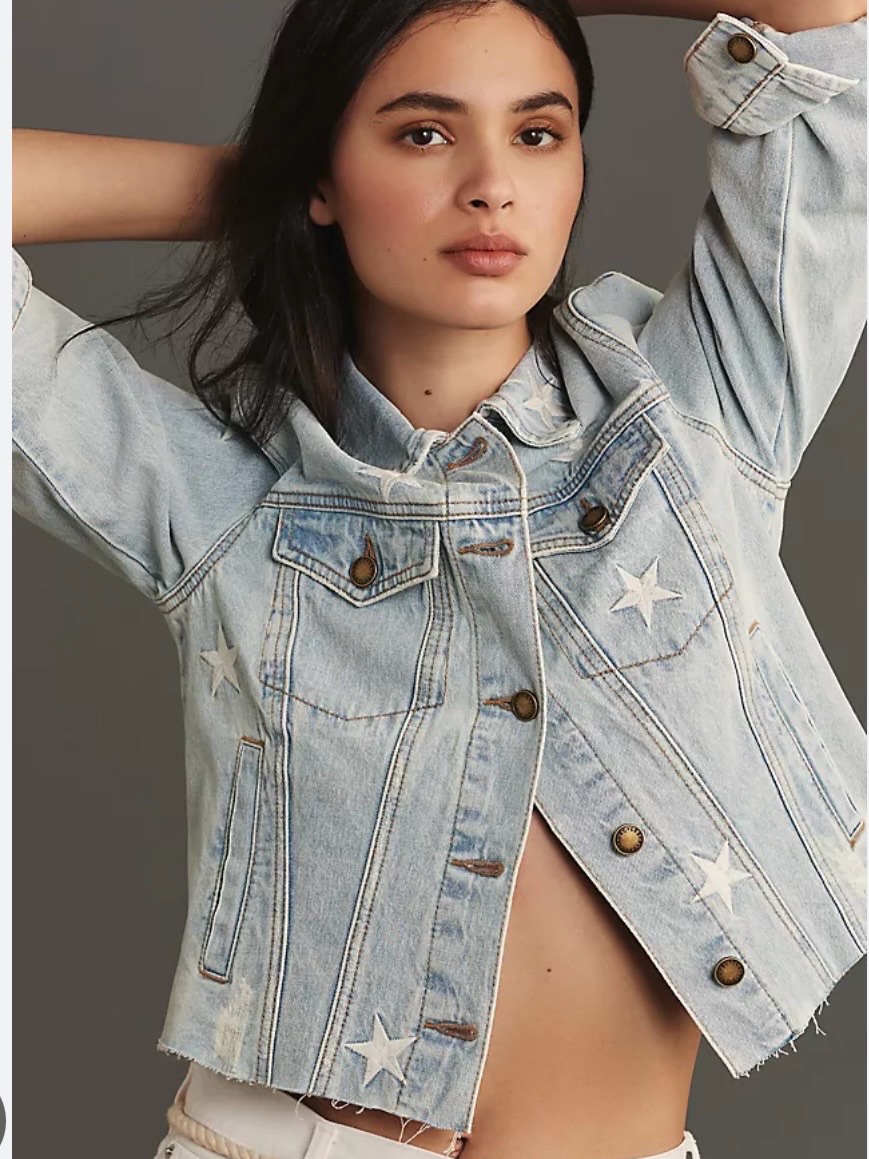 Avec Les Filles Light Blue Denim Jacket With White Label